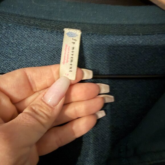 Free People Oversized Sweatshirt Zippered Hoodie Dark Blue Green Small - Picture 4 of 6